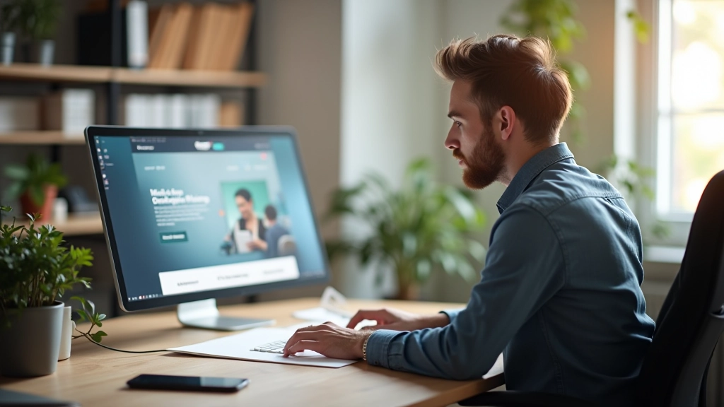 Webdesign studio werkplek met ontwerper bezig met responsive layouts