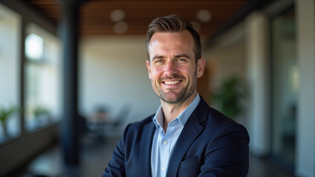 Portretfoto van webdesigner met expertise in responsive layouts, professioneel uiterlijk, kantoor setting